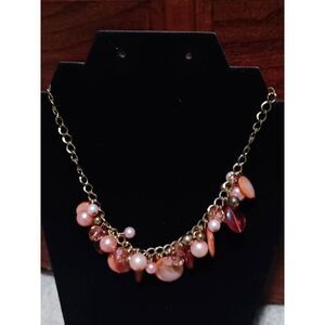 Vintage Gold-Toned Red & Pink Beaded Statement Necklace, 16"